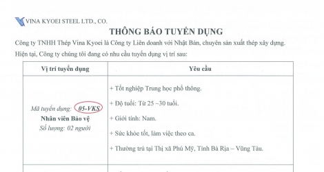 THÔNG BÁO TUYỂN DỤNG THÁNG 2/2022